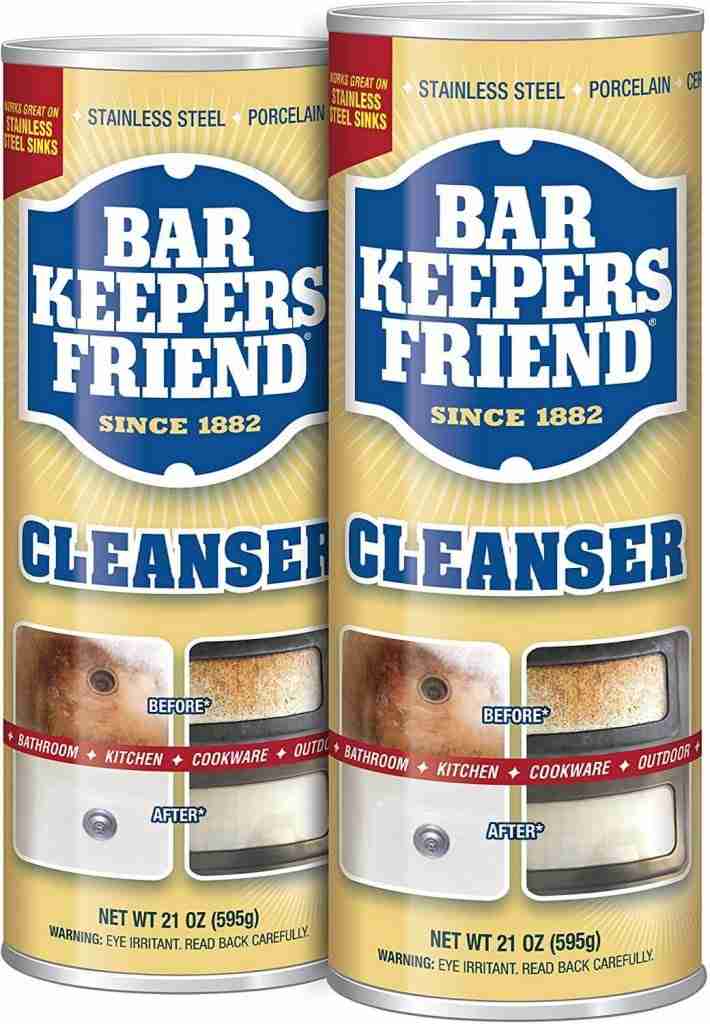 Bar Keeper Friend Cleanser for removing scratches from white dishes
