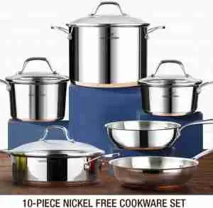 10 Piece nickel free 18/0 stainless steel cookware